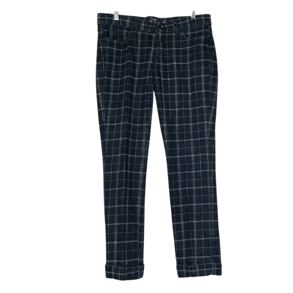 7 For All Mankind Edie Flood Plaid Jeans Blue Size 31 Denim Plaid Cropped - Picture 1 of 12